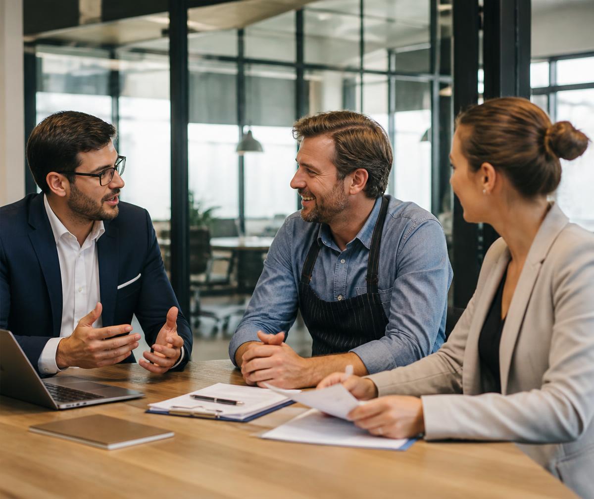 Consultores da SURE conversando com um empresário
